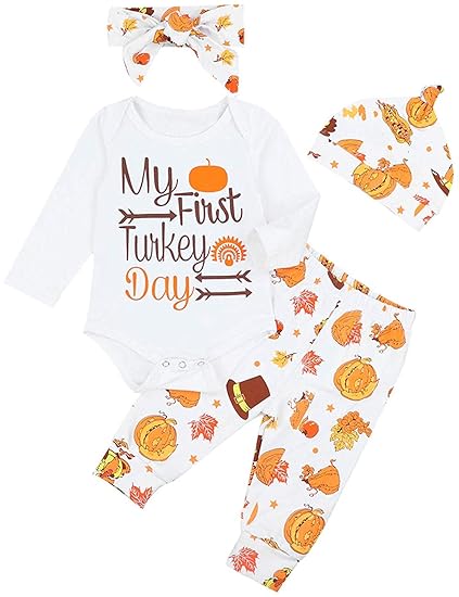 Buy 4pcs My First Thanksgiving Turkey Outfit Set Newborn Baby Boys Girls Clothes Long Sleeve Romper 9 12 M White At Amazon In
