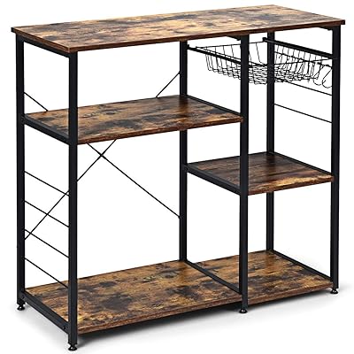 Giantex Industrial Style Microwave Stand with 3 Storage Shelves