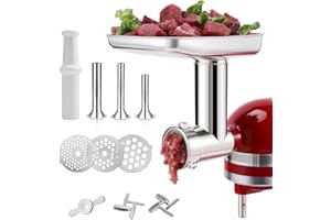 Stainless Steel Food Grinder Aattachment for KitchenAid Mixers, Dishwasher Safe Meat Grinder Accesories Included 3 Sausage St