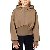 Simplee kids Girls Sweatshirt Half Zip up Hoodies (5-14T) Cropped Hoodie Black White Sweatshirts with Long Sleeve/Thumb Hole