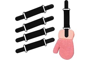 4 PCS Anti Lost Mitten Clips for Kids, Elastic Straps Mitten Clips Toddler, Glove Clips Kids for Hat, Bed Sheet (Black)