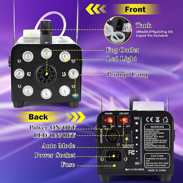 AGPTEK FOG MACHINE, SMOKE MACHINE WITH 13 COLORFUL LED LIGHTS EFFECT, AUTO MODE 2000CFM FOG WITH 1 WIRED RECEIVER AND 2 WIRELESS REMOTE CONTROLS, PERFECT FOR WEDDING, HALLOWEEN, PARTY AND STAGE EFFECT