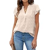 Blooming Jelly Womens White Blouse V Neck Ruffle Sleeve Flowy Shirts Dressy Casual Cute Summer Tops
