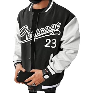 Men's Letter Print Varsity Jacket Slogan Graphic Button Up Coat Bomber Baseball Coat