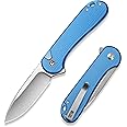 CIVIVI Elementum II Pocket Folding Knife, 2.96" Nitro-V Steel Blade Aluminum Handle Knife with Deep Carry Pocket Clip for EDC Camping Hiking Hunting C18062PD-2, Blue