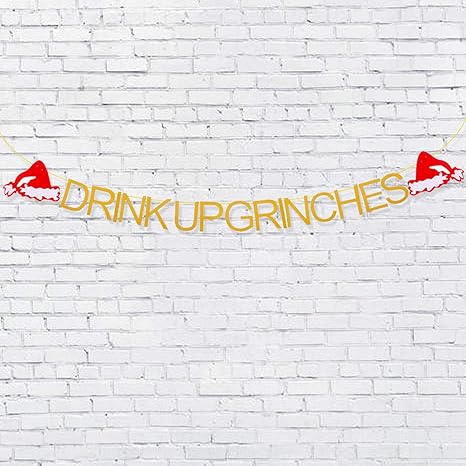 Amazon Com Christmas Hat Banners Gold Drink Up Grinches Garland