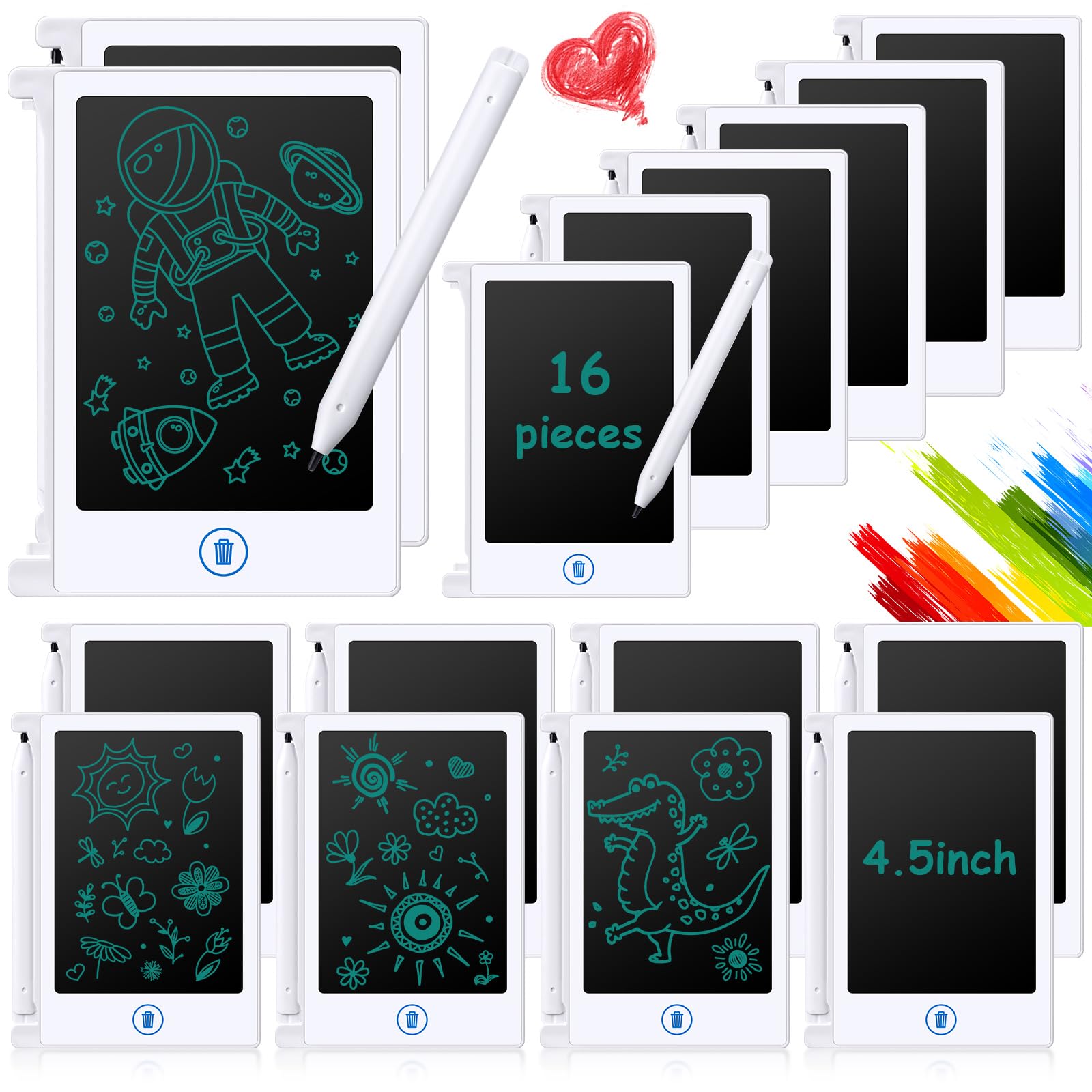 Photo 1 of Nezyo 16 Pieces 4.5 Inch Mini LCD Writing Tablet for Kids Electronic Doodle Board Colorful Drawing Tablet Bulk Erasable Writing Pad Reusable Learning Gift for Girls Boys Party Favor(White)