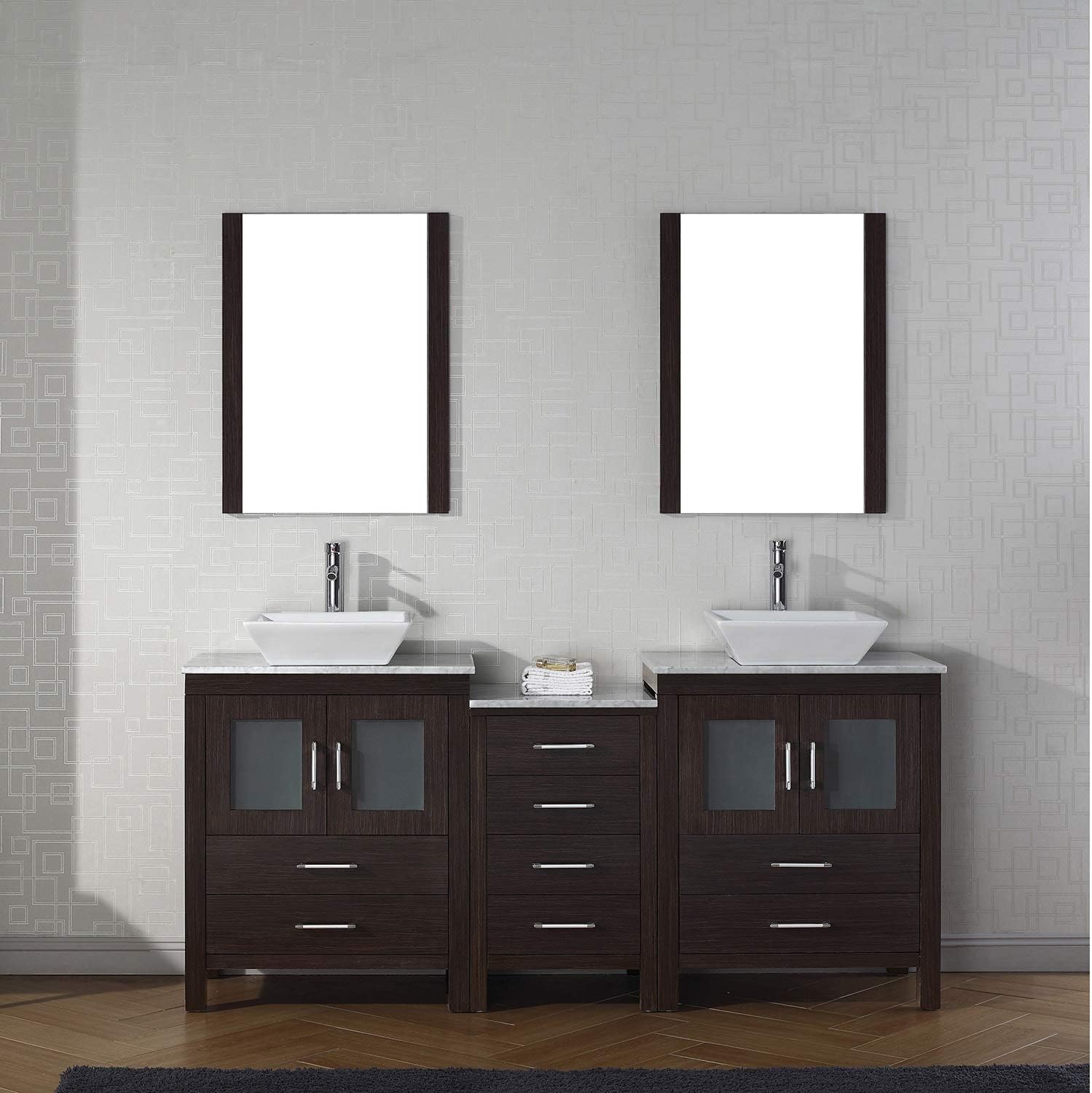 Amazon Com Virtu Usa Kd 70066 Wm Es 001 Dior 66 Double Bathroom Vanity Marble Top And Square Sink With Brushed Nickel Faucet And Mirrors 66 Inches Dark Espresso Home Improvement
