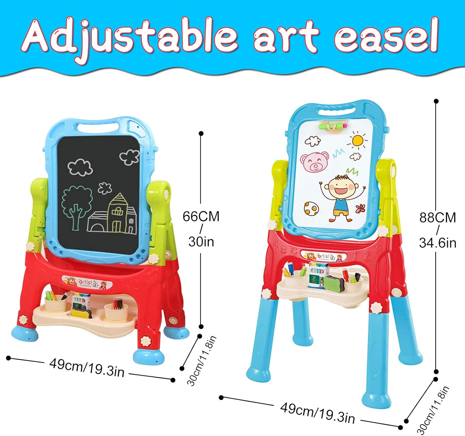 Mojitodon Easel for Kids,Rotatable Double Sided Easel for Kids Adjustable Standing Art Easel with Painting Accessories for Toddlers Boys and Girls-Blue: Home & Kitchen