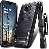 Iron Tank Compatible with Moto Z4 / Z4 Play case Heavy Duty Full-Body Rugged Holster Armor Cover (Brush Metal Texture Design) with Built-in Screen Protector, Belt-Clip, Kickstand, Black