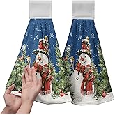 Kwlegh Blue Snowman Winter Kitchen Tie Towel Christmas Snow Pine Tree Birds Kitchen Hand Towels with Hanging Loops Xmas Farmhouse Bath Towel Soft Absorbent Fingertip Dish Tie Towels Set of 2