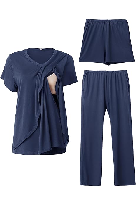 Maternity Holiday Pajamas SWOMOG Womens Maternity Nursing Robe Set