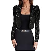SweatyRocks Women's Sequin Puff Sleeve Jackets 2025 Fall Glitter Shiny Party Sparkly Bomber Jacket