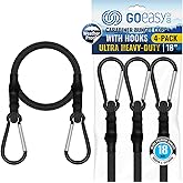 GOEASY0312 Carabiner Bungee Cords with Hooks Heavy Duty - 18" Elastic Bungee Cords With Carabiner Hooks 200 LBS Max Break Strength, UV Resistant for Camping, Tarps, Bike Rack, Tent, Car - 4pcs (Black)