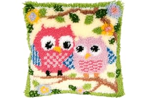 Beyond Your Thoughts DIY Latch Hook Kits Cute Yellow Owl Panda Pillow Cover Pattern Printed Crochet Needlework Crafts for Kids Adults and Beginners Family Decoration 16.5 * 16.5 in BZ644