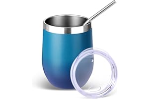 Volhoply 12oz Stainless Steel Wine Tumbler with Lid and Straw,Double Wall Vacuum Insulated Stemless Wine Glasses,Reusable Tra