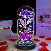 Fvawe Valentines Rose Glass Flowers Gifts for Her, Galaxy Crystal Light Up Rose in A Glass Dome, Valentines Day Gifts for Wife Mom Girlfriend, Butterfly Birthday Gifts for Women, Purple Presents
