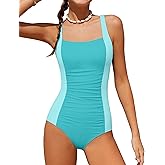 TyeSmo Girl Swimsuit One Piece Bathing Suit for Girls Solid Color Ruched Adjustable Straps Padded Swimwear 9-16y