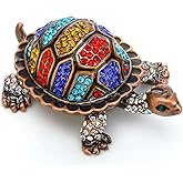 YU FENG Vintage Turtle Jewelry Trinket Box Hinged,Hand-Painted Sea Animal Figurine Collectible Enamel Sea Turtle Ring Holder Crystal Studded Treasure Keepsake Box Christmas Gift (2.5inch,Colorful)