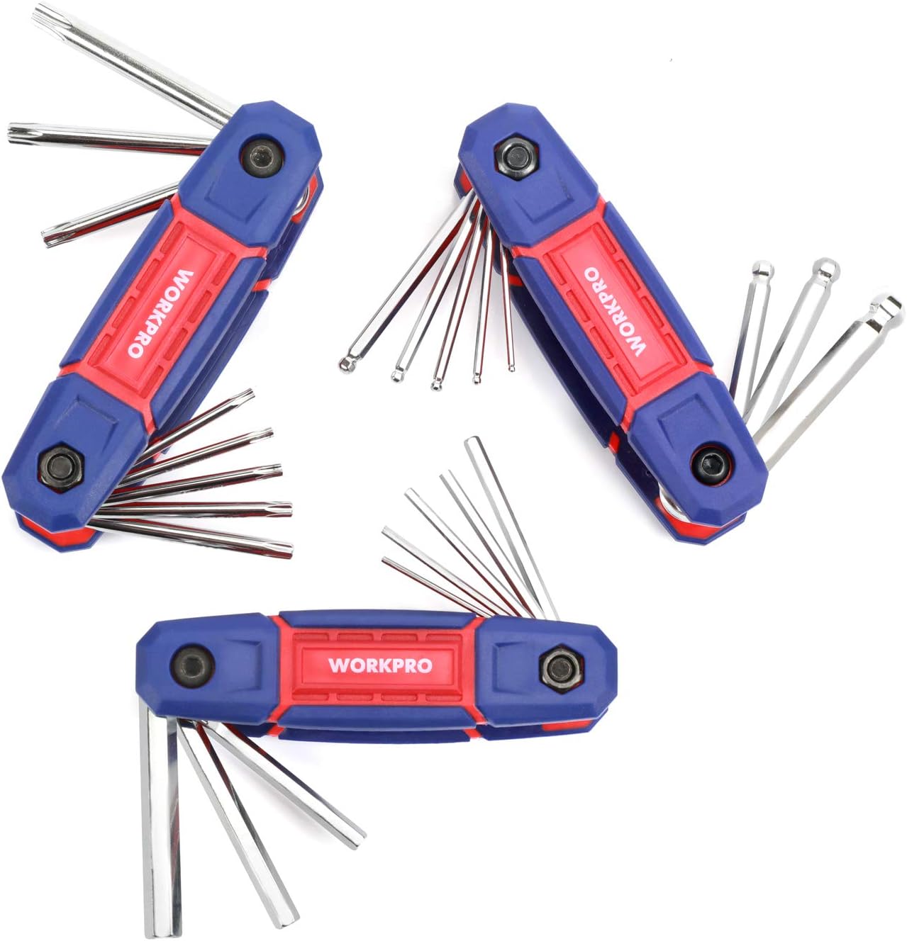 WORKPRO Innensechskantschlüssel Set, 24-tlg. Cr-V Faltbarer Pocketschlüsselsatz Inbusschlüssel mit Kugel und Torx (9 bis 40), Ideal für Fahrrad und Heimwerk