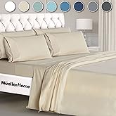 Mueller Ultratemp King Size Sheets Set, Super Soft 1800, 6 Piece, Deep Pocket up to 16" Bed Sheets, Transfers Heat, Breathes Better, Hypoallergenic, Wrinkle, Cream