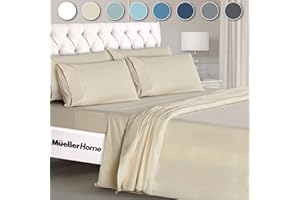 Mueller UltraTemp King Size Sheets Set – 6 Piece Premium Bedding, Silky Soft 1800 Thread Count, Cooling, Deep Pocket up to 16", Breathable Heat Transfer, Wrinkle-Resistant & Hypoallergenic, Cream