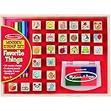 Melissa & Doug Wooden Stamp Set, Favorite Things - 26 Wooden Stamps, 4-Color Stamp Pad