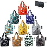 BeeGreen Animal Reusable Shopping Bags Grocery Totes 10 Pack with Zipper Carry Pouch Cute Shopper Bags XLarge Machine Washable Durable Gifts for Animal Lovers Women