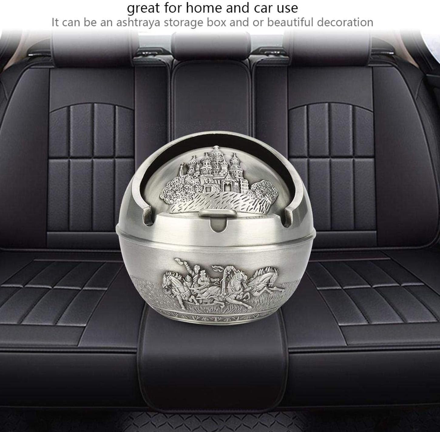 SALAKA Cendrier Rond r/&eacute;tro estampage mod/&egrave;le cendrier cendrier Voiture Balle en Alliage de Zinc avec Couvercle cendrier