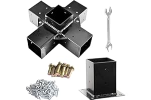 Anman 5-Way Right Angle Corner Wood Bracket(Alloy Steel) with Screws for 4x4 (Actual: 3.5x3.5), DIY Pergola Kit/Gazebo Kit/Patio/Sheds (5-Way pergola Bracket & Flange Anchor Base(2 PCS))