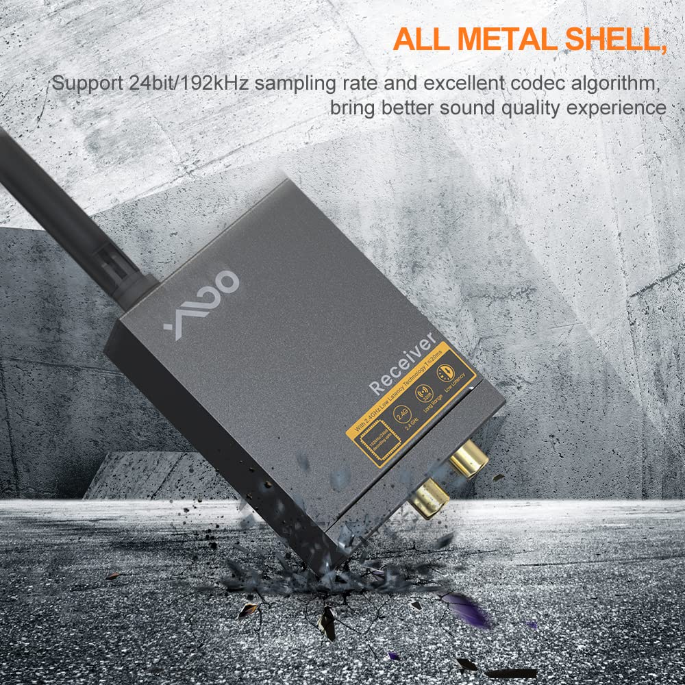 YMOO 2.4Ghz Wireless Audio Transmitter Receiver,192kHz/24bit HiFi Audio,20ms Ultra Low Latency,320ft Long Range RCA Jack Adapter for Speaker/soundbar to TV/PC/CD Player/Computer/Projector