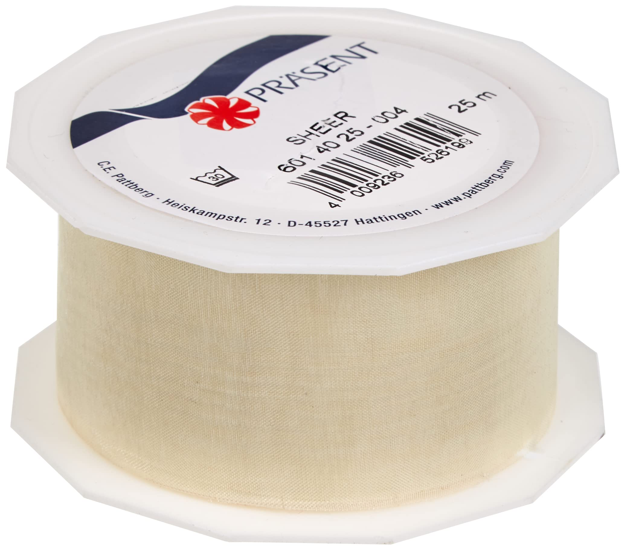PRÄSENT Organza Ribbon, Polyester, Cream, 40mm-25m — image 1