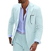 Wehilion Men 2 Pieces Seersucker Suit Casual 2 Button Slim Fit Striped Suits for Men Summer Wedding Prom Suit Jacket Pants