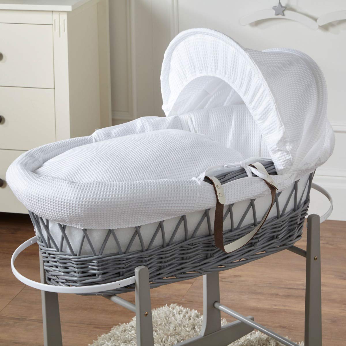 grey rocking moses basket stand