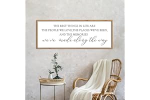 LUZHIQIANG The Best Things in Life Wall Decor Sign 32 x 12 Inch Memories Inspirational Quotes Wood Framed Family Entryway Living Room Home Wall Art for Farmhouse Bedroom Room (Wood)