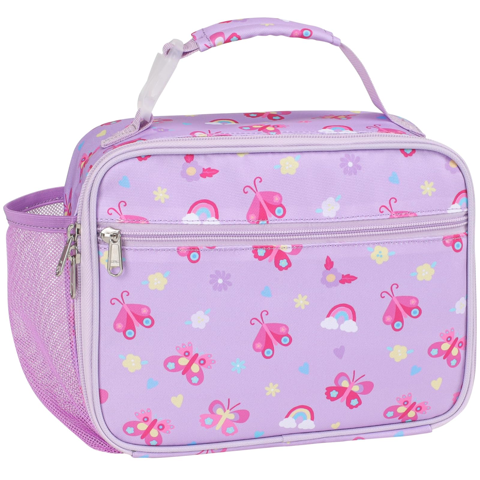 Photo 1 of BrainyBees Lunch Bag for Girls - Insulated Kids Lunch Box Reusable Girls Lunchbox with Water Bottle Holder Toddler Lunch Tote Bag for School Daycare, Purple Butterfly