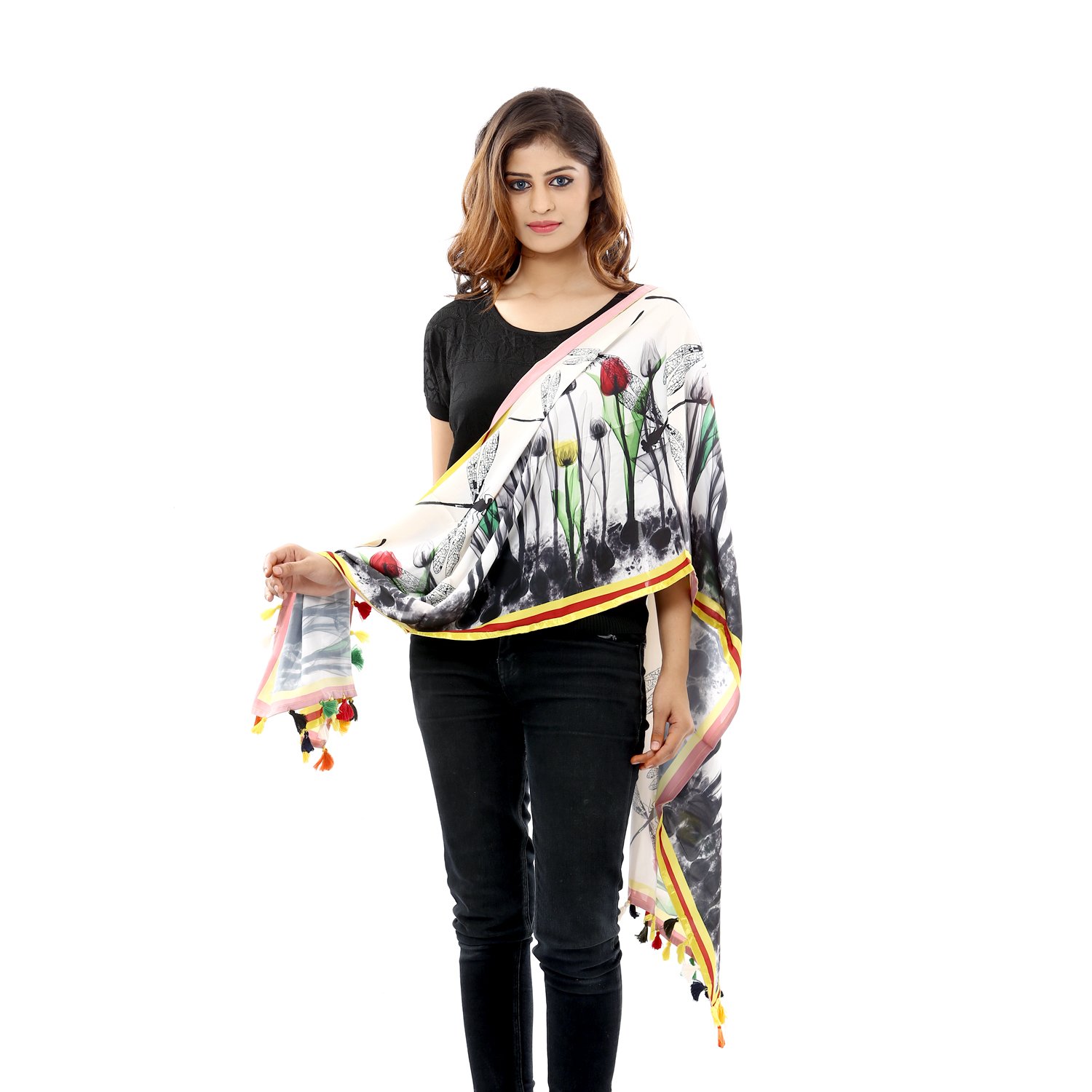 grishti saptrangi women's multicolor satin stole