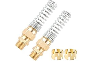 CXCCOI 2 Pack DOT Air Hose Fittings with Spring Guard,Brass 3/8″ Hose x 1/2″ Male Connector Air Brake Hoses End Fittings for Air Brake Systems,Rustproof DOT Air Fittings with 2 Fitting Sleeve Tubes