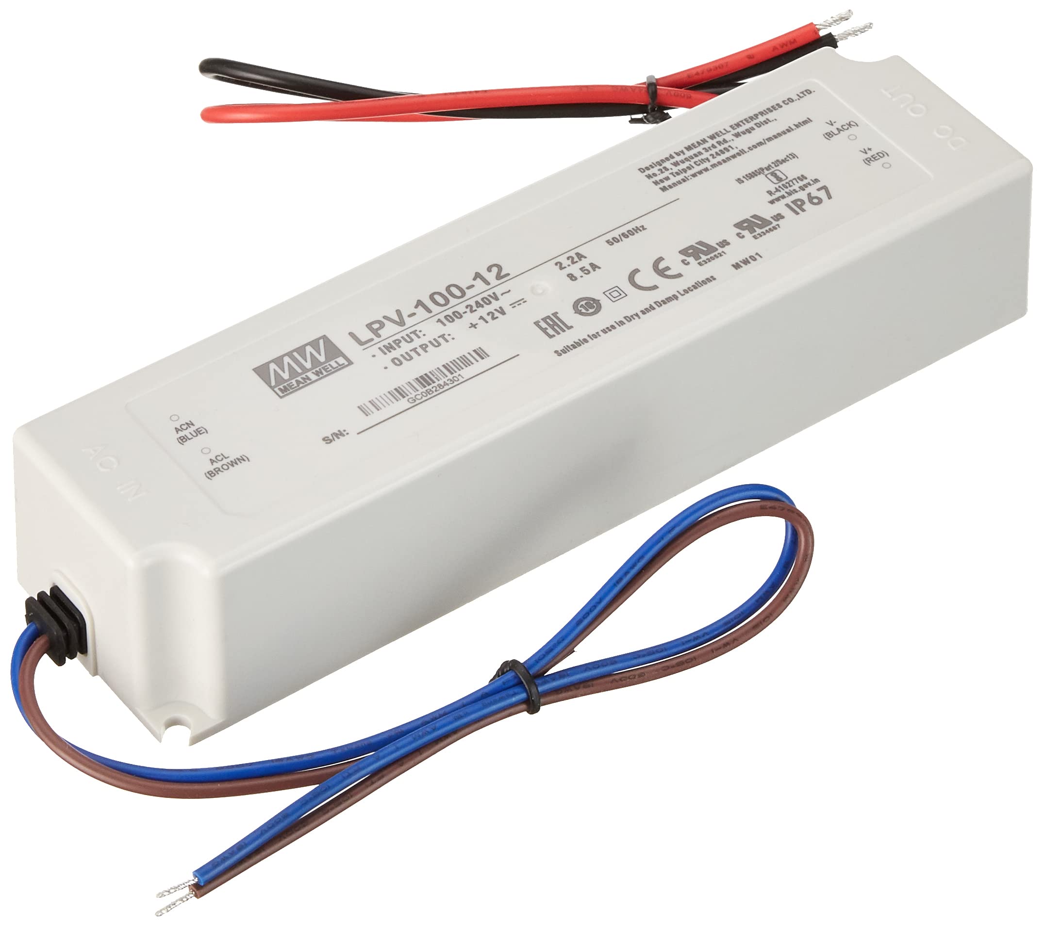 Meanwell LPV-100-12 LED Switching Power Supply, 100W, 12V, 8.5A