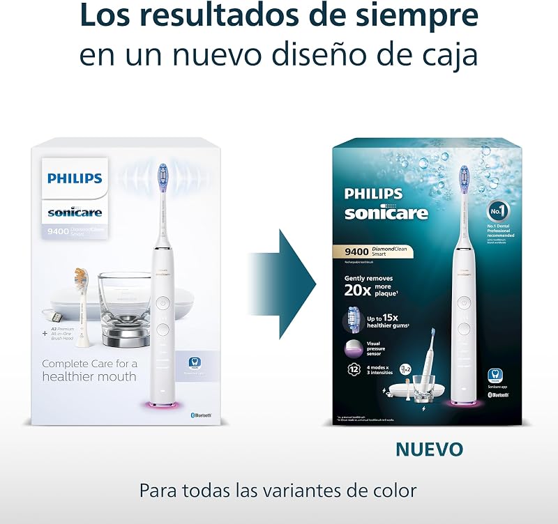 Sonicare DiamondClean Smart 9400 cepillo dental eléctrico, sónico con aplicación, sensor de presión, 4 modos de cepillado y 3 niveles de intensidad, negro, modelo HX9918/89