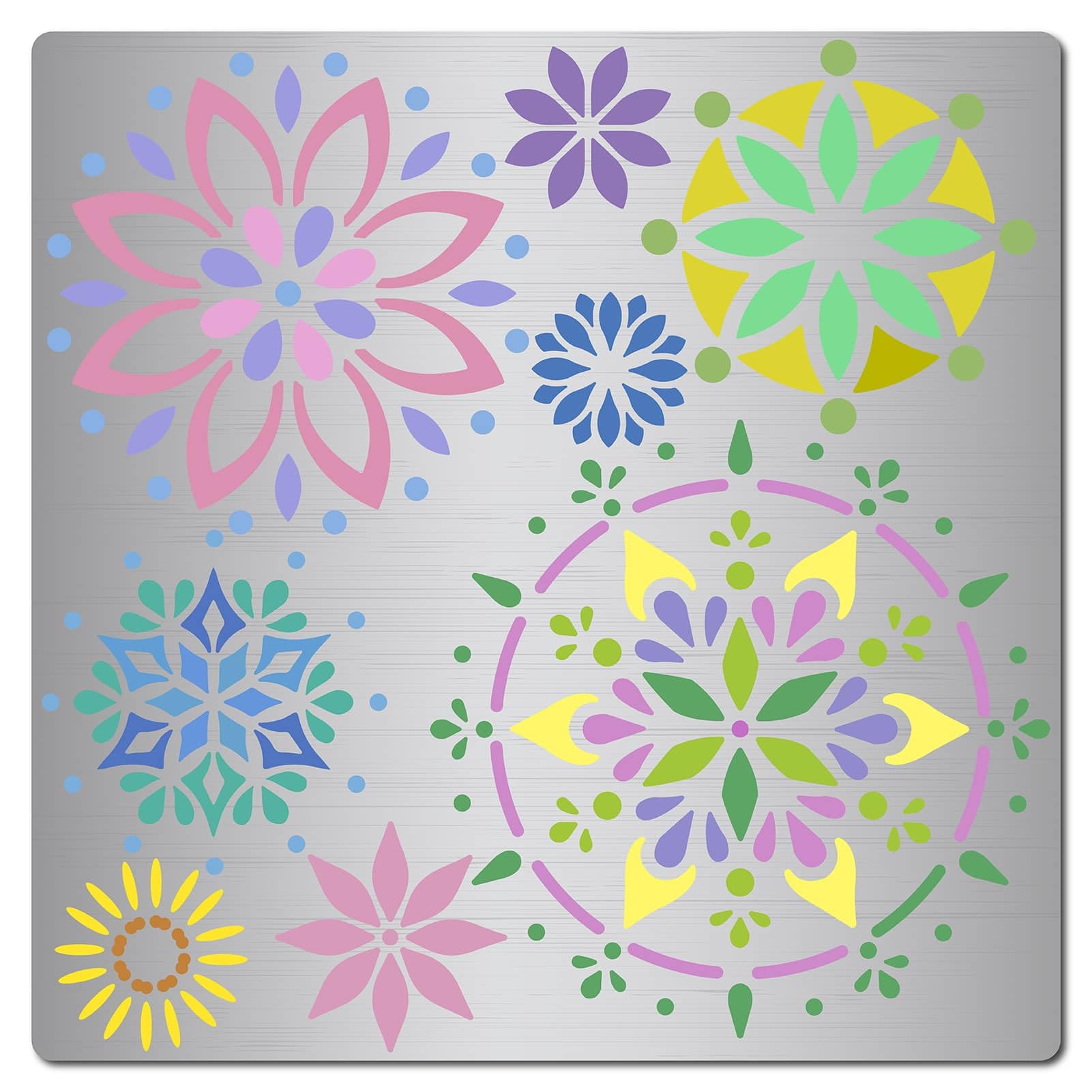 GORGECRAFT 8 Styles Mandala Stencils Painting Templates Flower Stainless Steel Stencils 16x16cm Reusable Floral Metal Journal Stencils for Wood Burning Pyrography Crafting Carving Painting