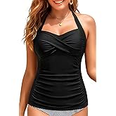 Women Tankini Bathing Suit Top - Halter Swim Tops Only Tummy Control No Bottom Swimwear