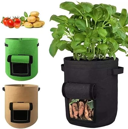 Amazon Co Jp ユニークなデザインの耐久性と再利用可能な通気性 植物成長袋ホームガーデンポテト温室野菜植木鉢植物袋保湿ジャルディン垂直庭長袋苗鍋 Color Green 35x40 10gal ホーム キッチン