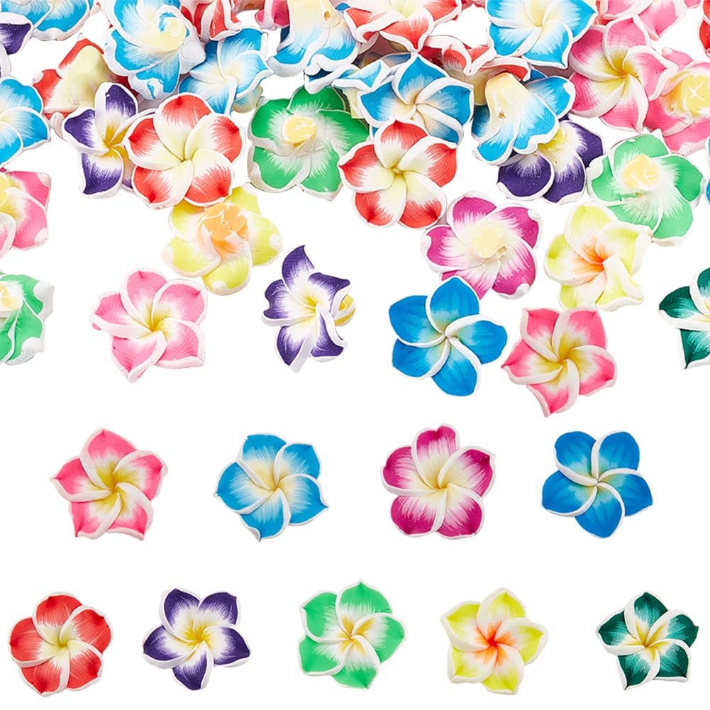 SUNNYCLUE 60Pcs Hawaii Flower Beads Plumeria Beads Bulk Large Floral Flowers 20x10mm Bead Charms Handmade Polymer Clay Flower Loose Spacer Bead for Jewellery Making Beading Kit DIY Necklace Supplies