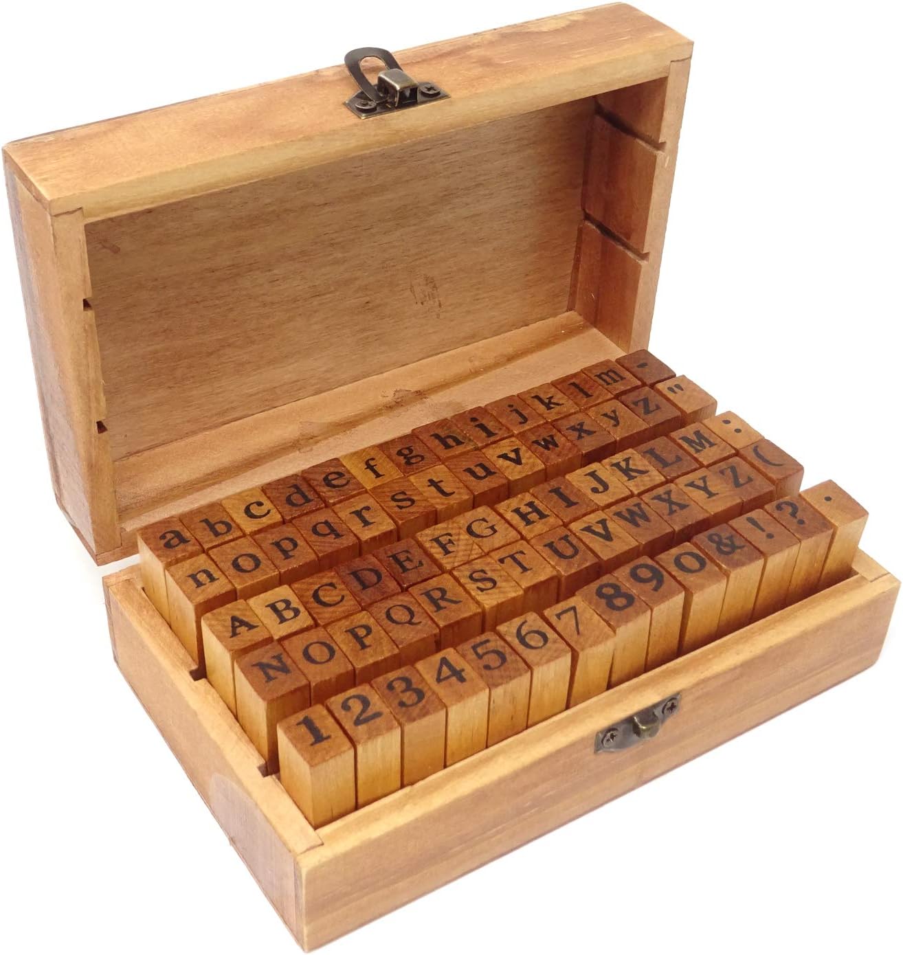 Honbay 70PCS Box Set Wooden Alphabet Letter & Number & Symbols Stamps Stamper Seal Set