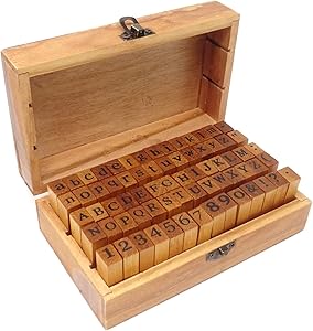 Honbay 70PCS Box Set Wooden Alphabet Letter & Number & Symbols Stamps Stamper Seal Set