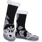 DYW Mens Slipper Socks Animal Fuzzy Non Slip Fluffy Winter Warm Soft Thick Fleece lined Thermal Home Socks