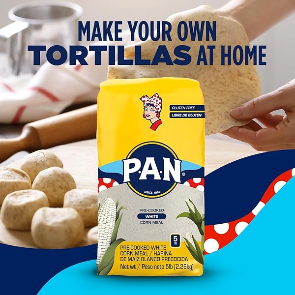 P.A.N. WHITE CORN MEAL – PRE-COOKED GLUTEN FREE AND KOSHER FLOUR FOR AREPAS (5 LB/PACK OF 1)