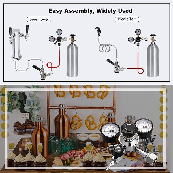 FERRODAY DUAL GAUGE CO2 REGULATOR BEER KEGERATOR CO2 REGULATOR BEER KEG DUAL-STAGE KEGERATOR REGULATOR CGA-320 BEER REGULATOR CO2 KEGERATOR PART BEER KEG REGULATOR CO2 BEER GAS REGULATOR BEER TAP TOOL