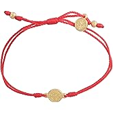 My Saint My Hero Inspirational Breathe Hand-Woven Bracelet, Adjustable (Gold Plated Medal on Red)